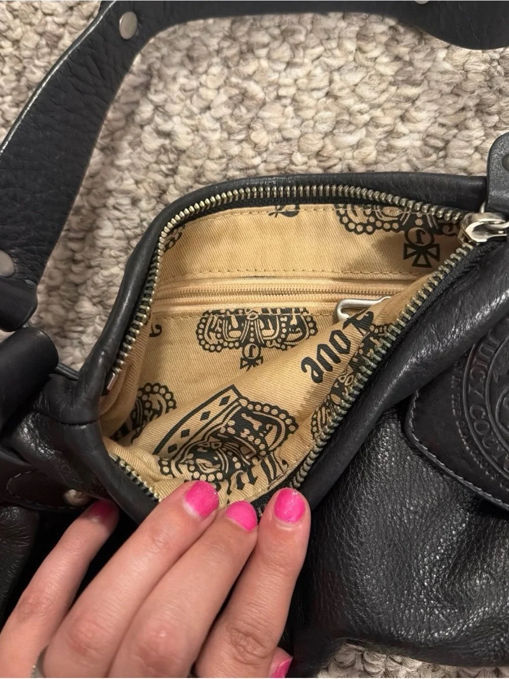 Juicy Couture Black Leather Hobo with Heart Charm